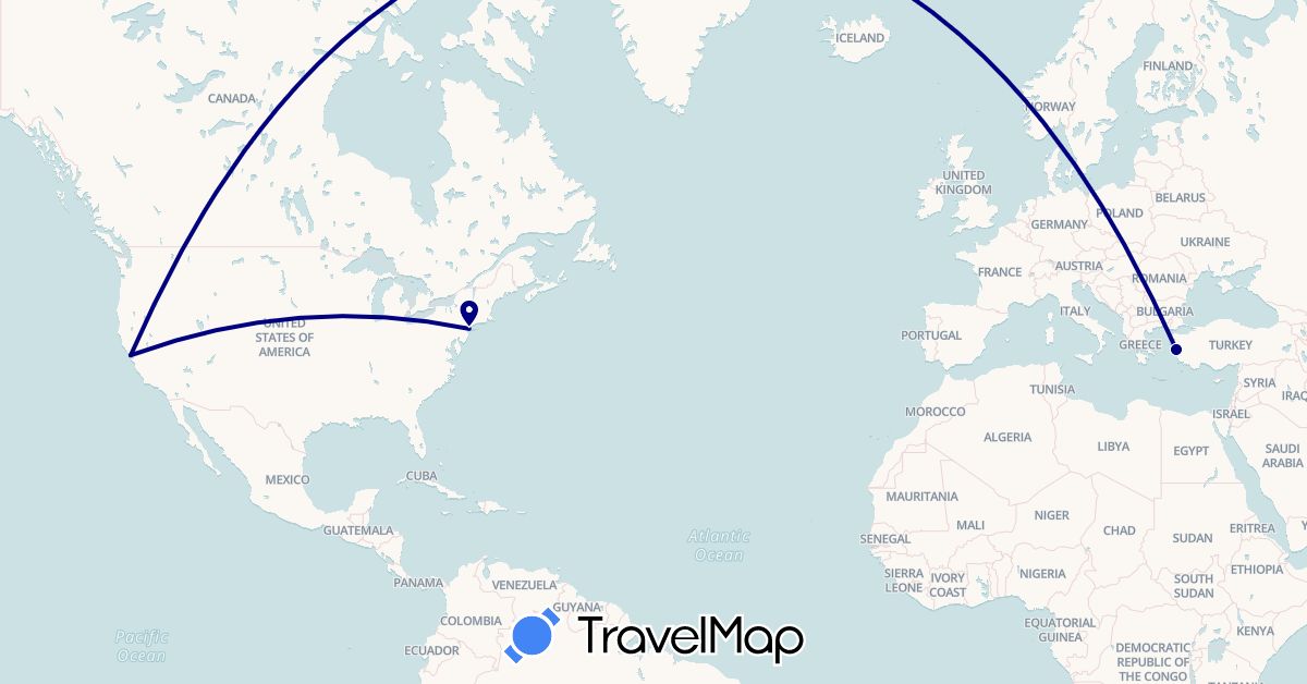 TravelMap itinerary: driving in Turkey, United States (Asia, North America)